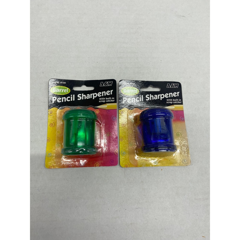 A&W Barrel Pencil Sharpener with Built in Scrap Catcher New Green Blue